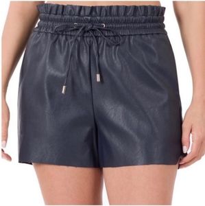 New! Faux Leather Navy Paper Bag Drawstring Shorts with pockets